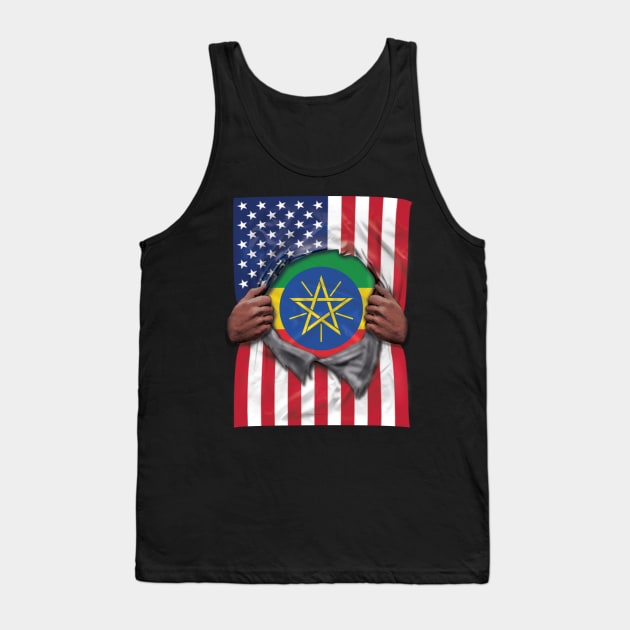 Ethiopia Flag American Flag Ripped - Gift for Ethiopian From Ethiopia Tank Top by Country Flags